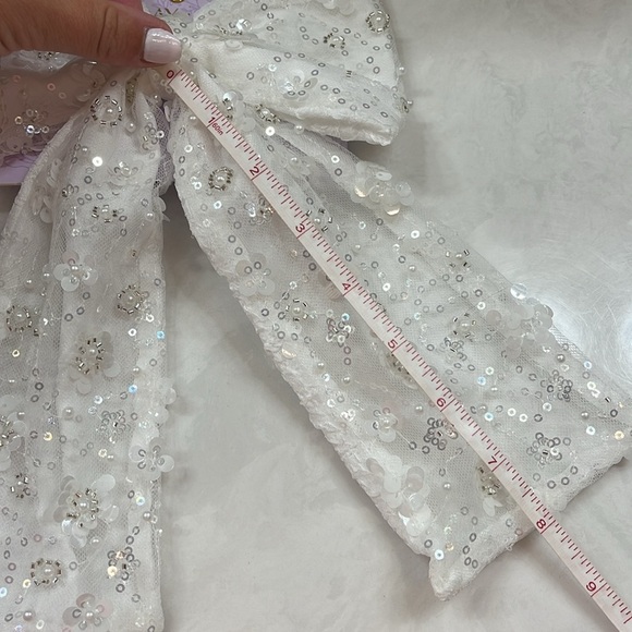 Sunday State Large White Hair Bow, Sequin, Pearl, Flower Detail - Picture 6 of 6